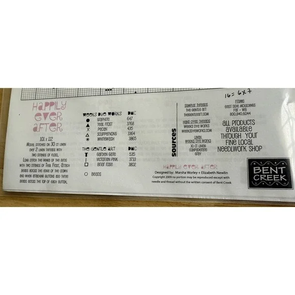 Bent Creek HAPPILY EVER AFTER Cross Stitch‎ Chart w Button Embellishment Pack - Picture 2 of 3